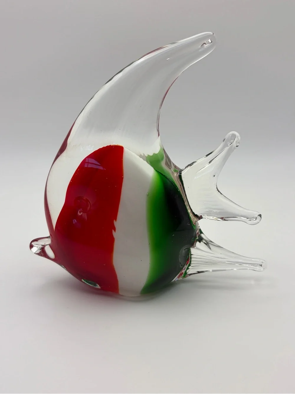 Pair Hand Blown Art Glass Angelfish Figurines Red Blue Green Clear Unsigned
